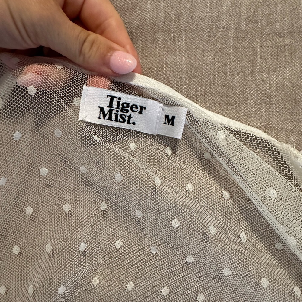 Tiger Mist white Polka Dot Mesh Top